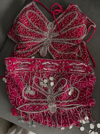 Traje Danza Vientre Rojo y Plateado