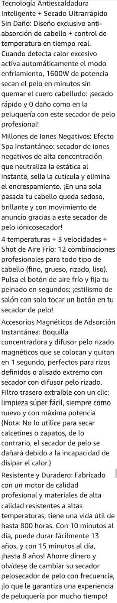 Secador Pelo Profesional 160,000 RPM Motor