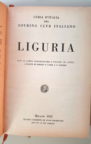 Antica Guida Turistica Liguria CTI del 1952