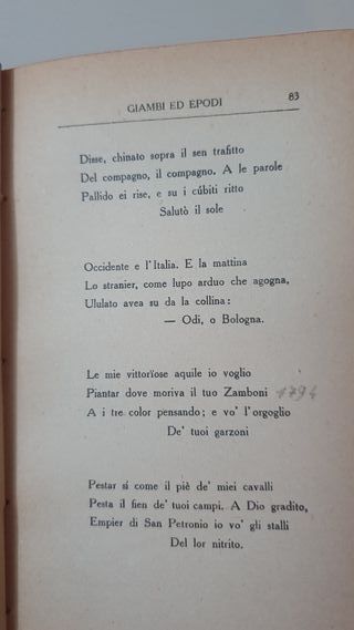 Libro Antico 1921 “Giambi ed Epodi” Carducci