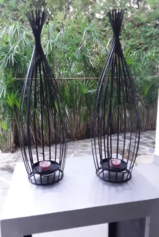 Coppia di Candelabri in Metallo Lombok