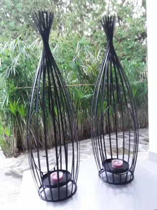 Coppia di Candelabri in Metallo Lombok