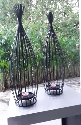 Coppia di Candelabri in Metallo Lombok