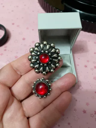 Set vintage spilla e anello rosso