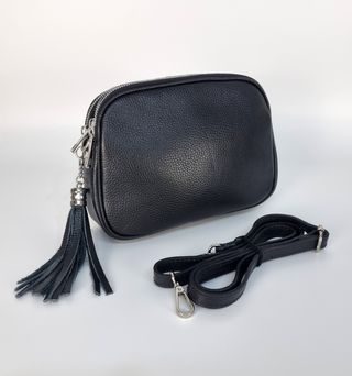 Bolsito con 3 Cremalleras - Piel Genuina - Negro