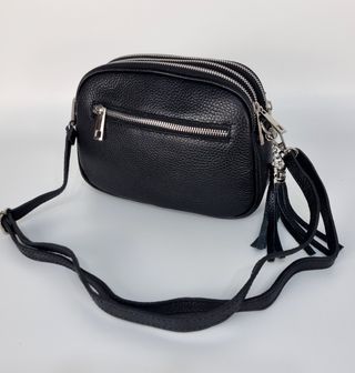 Bolsito con 3 Cremalleras - Piel Genuina - Negro