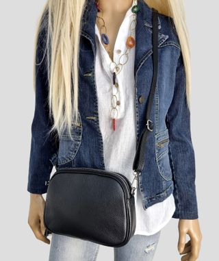 Bolsito con 3 Cremalleras - Piel Genuina - Negro