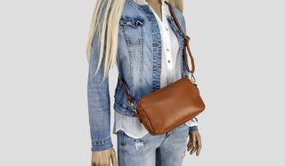 Bolsito de Piel Genuina con 2 Cremalleras - Camel