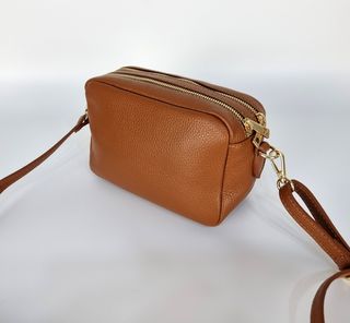 Bolsito de Piel Genuina con 2 Cremalleras - Camel