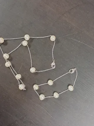 Conjunto plata y perlas: collar y pulsera