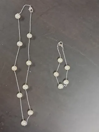 Conjunto plata y perlas: collar y pulsera