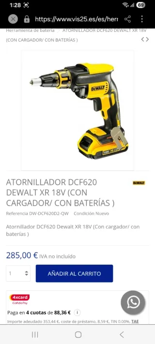 Atornillador Dewalt XR 18V DCF620