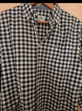 Camisa Lacoste cuadros blanco y negro