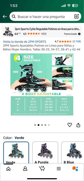 Patines en línea 2PM Sports talla 38