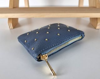 Monedero Tachuelas de Piel Genuina-Made in Italy