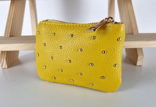 Monedero Tachuelas de Piel Genuina-Made in Italy