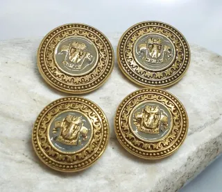 Set 4 bottoni vintage stemma metallo dorato