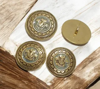 Set 4 bottoni vintage stemma metallo dorato