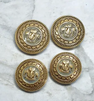 Set 4 bottoni vintage stemma metallo dorato