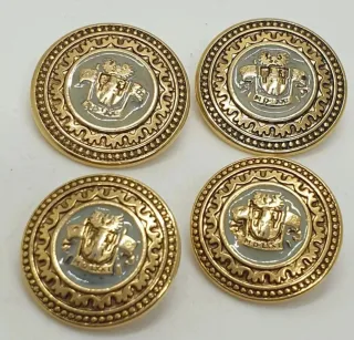 Set 4 bottoni vintage stemma metallo dorato
