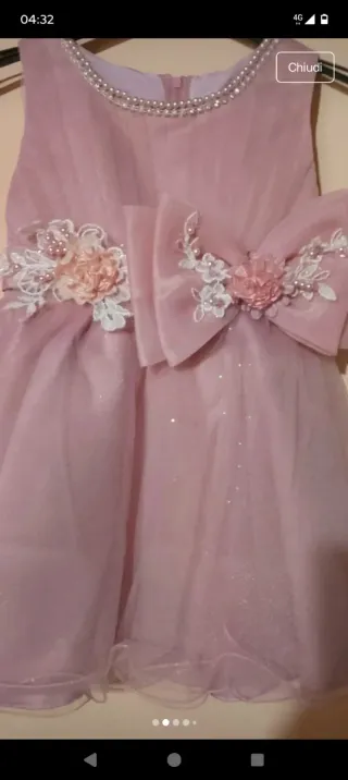 Vestito bimba rosa con perle e fiori