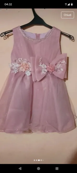 Vestito bimba rosa con perle e fiori