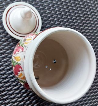 Bote de cerámica para ajos antiguo, ajero de cerám