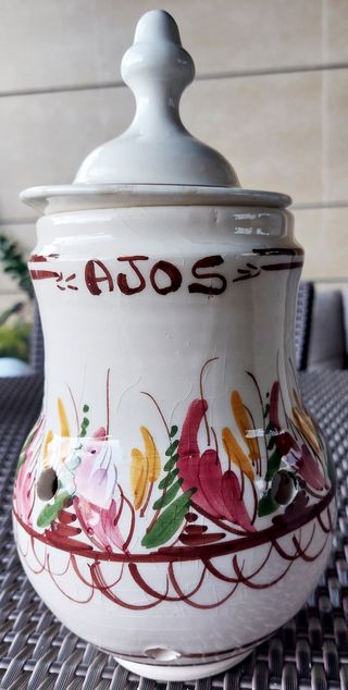 Bote de cerámica para ajos antiguo, ajero de cerám