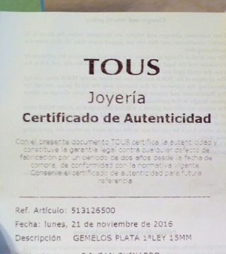 GEMELOS DE PLATA DE TOUS. LEY 925 milesimas