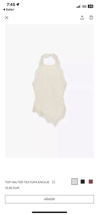 Top halter Zara encaje beige colección actual