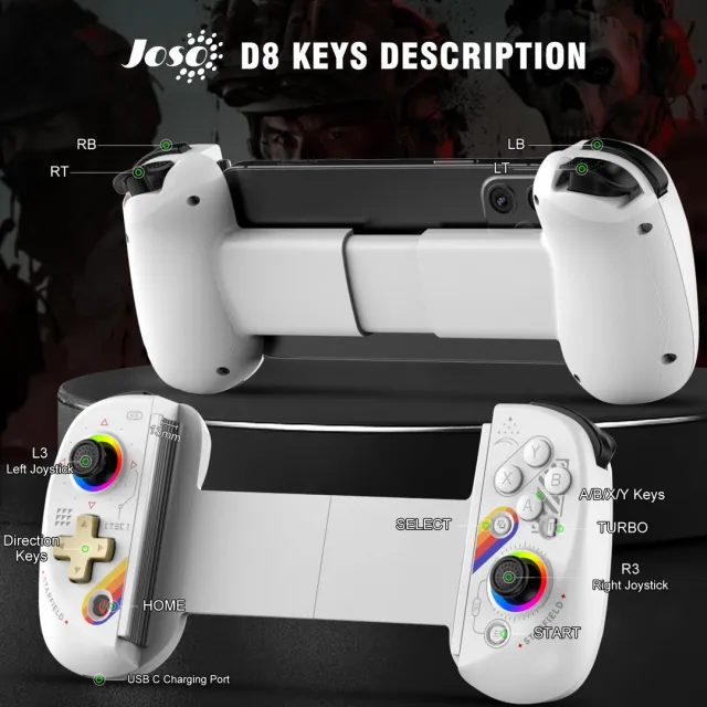 Mando Joso D8 para iPhone/iPad/Android/Tablet, Mando para Switch/PS/PC