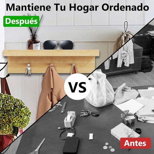 Colgador de Bambú con Estante y 3 Ganchos