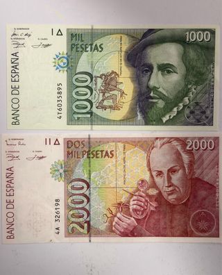 2 Banconote Pesetas Spagna 1000 e 2000
