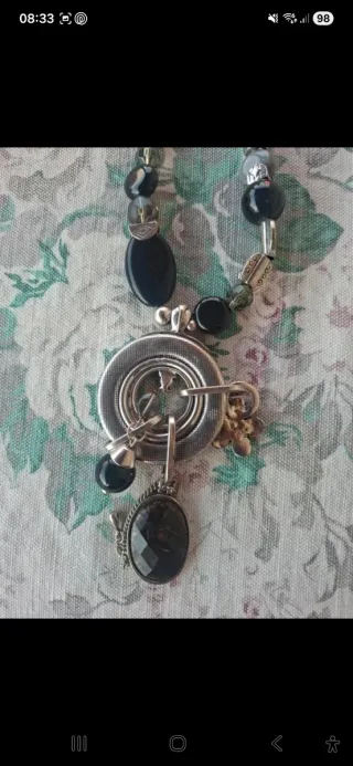 Collana acciaio e perline marrone