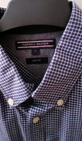 Camisa Tommy Hilfiger Cuadros Azul y Blanco