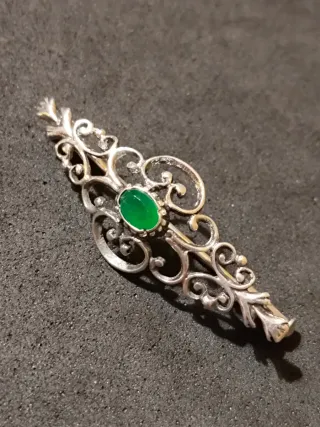 Broche Plata con Piedra Verde