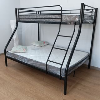 Litera-XL de Matrimonio, Metal-Negra + 2 Colchones