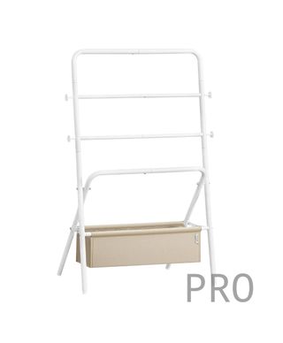 Porta Asciugamani VASAGLE a Piedi, Libreria Pieghevole con 4 Ganci, Borsa in Tessuto, 98,6 cm di Altezza, per Camera da Letto, Soggiorno, Bagno, Bianco Perla e Marrone Cammello LLS020W01