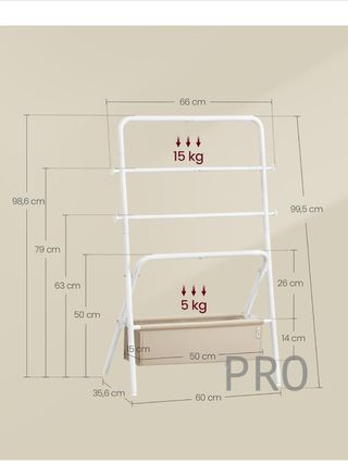 Porta Asciugamani VASAGLE a Piedi, Libreria Pieghevole con 4 Ganci, Borsa in Tessuto, 98,6 cm di Altezza, per Camera da Letto, Soggiorno, Bagno, Bianco Perla e Marrone Cammello LLS020W01