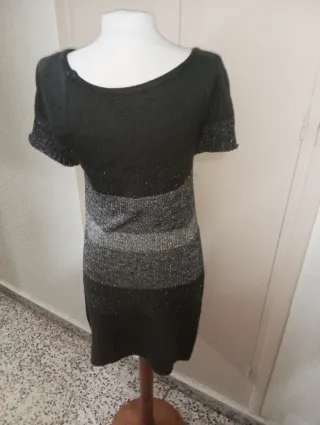 Vestido de lana plateado y negro