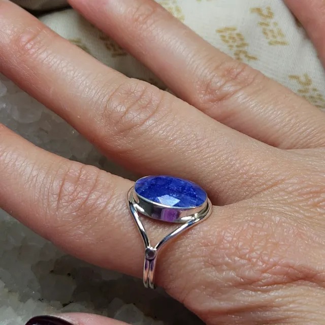 Anillo Plata 925 Zafiro Azul Ovalado