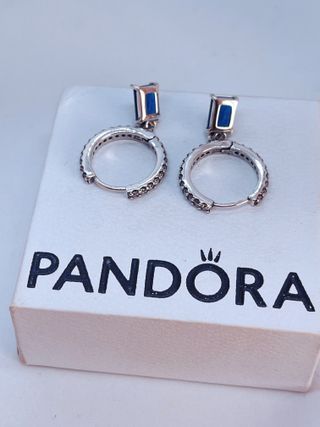 Pendientes Pandora Rectángulo Azul Plata