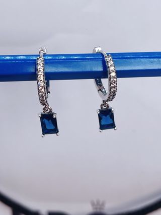 Pendientes Pandora Rectángulo Azul Plata