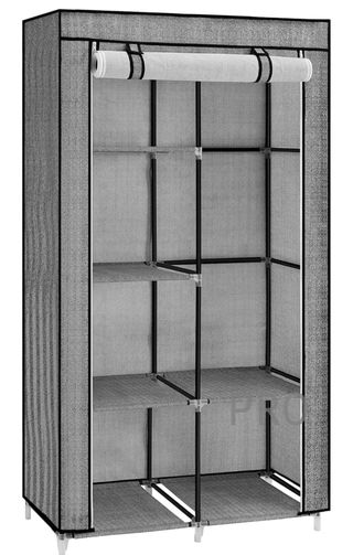 Guardaroba SONGMICS, 6 livelli, 1 asta, tessuto non tessuto, struttura metallica, 45 x 88 x 168 cm, per camera da letto, corridoio, guardaroba, nero con motivo a spina di pesce RYG084B22