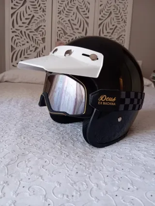 Casco Moto Vintage Negro con Gafas