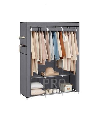 Guardaroba SONGMICS, 3 Aste per Abbigliamento, Ripiani, 4 Tasche Laterali, Armadio Tessuto Pieghevole, 45 x 130 x 167 cm, Grigio RYG092G02