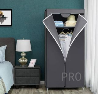 Guardaroba in tessuto SONGMICS, armadio pieghevole con barra appendiabiti, guardaroba singolo, organizer per giocattoli, scarpe, borse, soggiorno, camera da letto, guardaroba, 75 x 45 x 160 cm, grigio RYG83GY