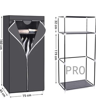 Guardaroba in tessuto SONGMICS, armadio pieghevole con barra appendiabiti, guardaroba singolo, organizer per giocattoli, scarpe, borse, soggiorno, camera da letto, guardaroba, 75 x 45 x 160 cm, grigio RYG83GY