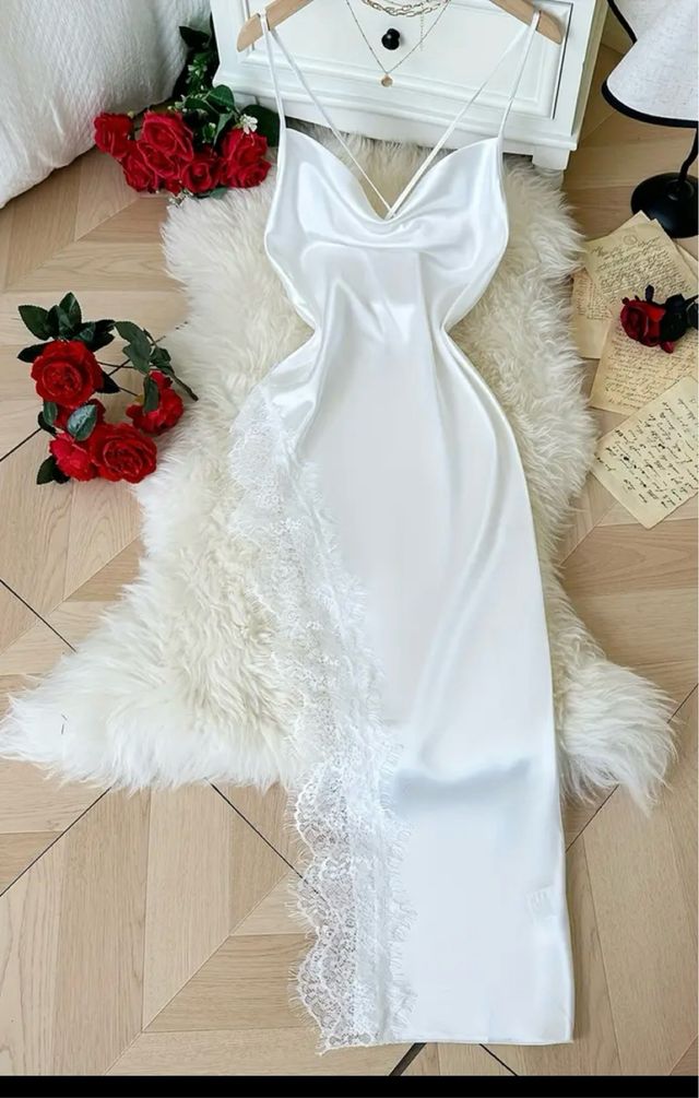 Camisón satén encaje mujer