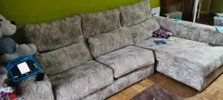 Divano Chaise longue Beige e Grigio